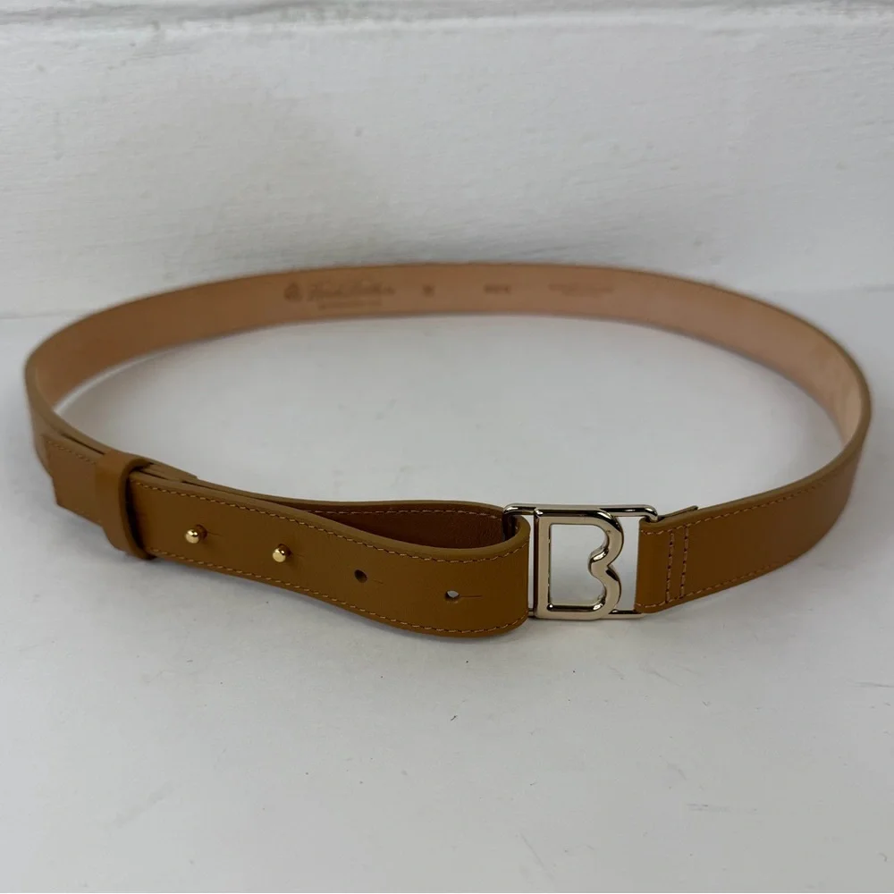 Brooks Brothers Brown Leather B shaped Buckle Belt, Medium